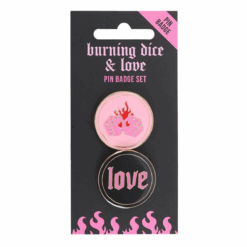 Alternative view of Flaming Dice and Love Pin Badge Set