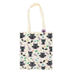 Alternative view of Cute and Creepy Cat Print Polycotton Tote Bag with Enamel Pin