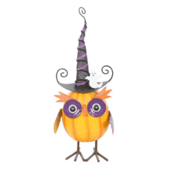 Alternative view of Orange Metal Owl Ornament with Witch Hat and Ghost