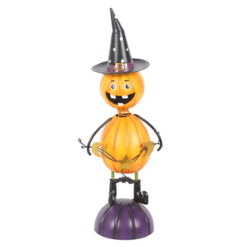 Alternative view of Orange Metal Pumpkin Man Ornament with Witch Hat