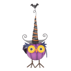 Alternative view of Purple Metal Owl Ornament with Witch Hat
