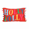 Red Holly Jolly Cushion with Pom Poms Red Holly Jolly Cushion with Pom Poms