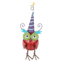 Alternative view of Red Metal Owl Ornament with Witch Hat