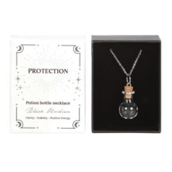 Alternative view of Protection Black Obsidian Crystal Chip Potion Bottle Necklace