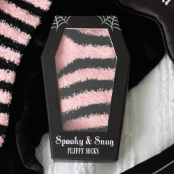 Pink and Black Striped Socks in Coffin Gift Box