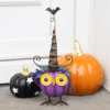 Purple Metal Owl Ornament with Witch Hat Purple Metal Owl Ornament with Witch Hat