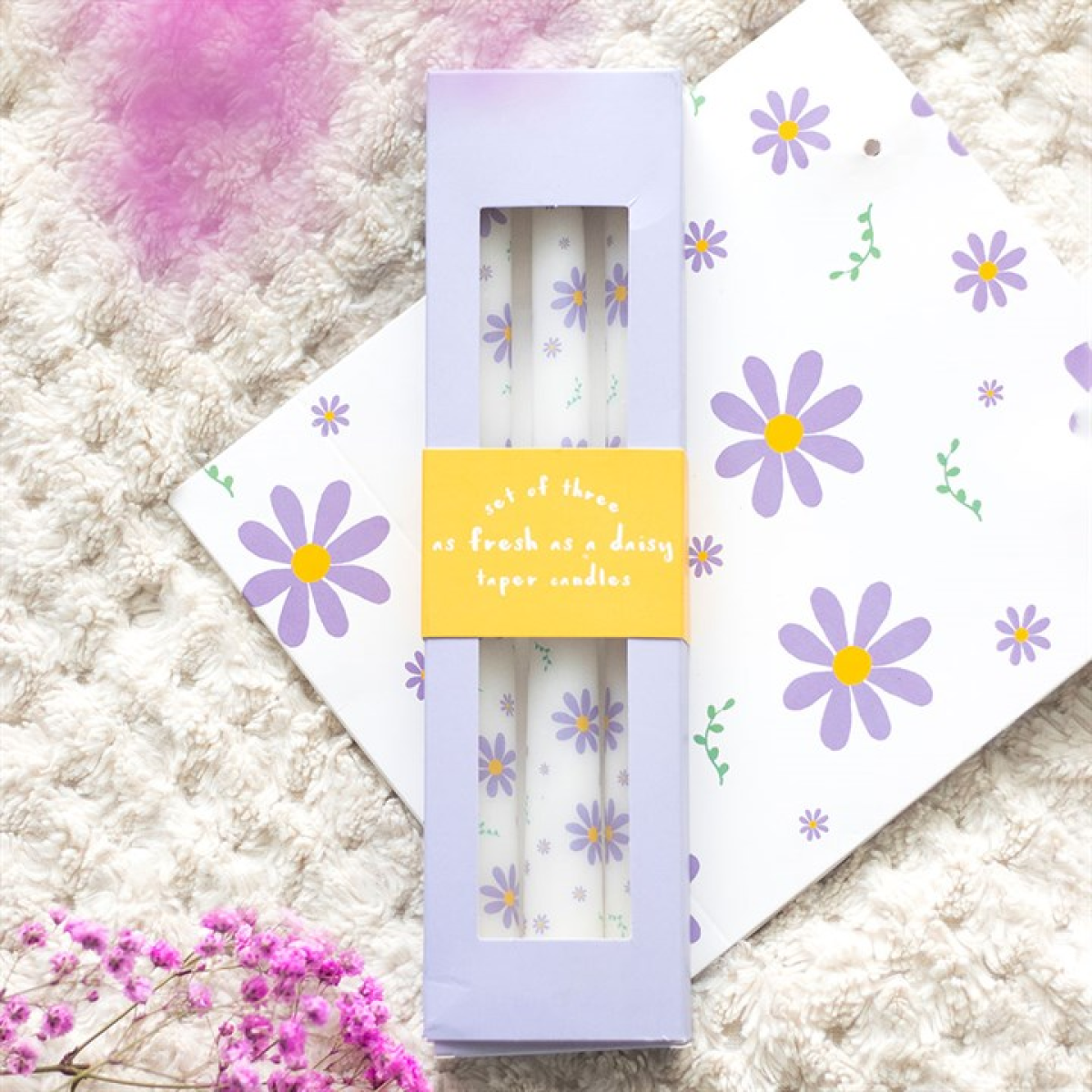 Set of 3 Purple Daisy Taper Candles Set of 3 Purple Daisy Taper Candles