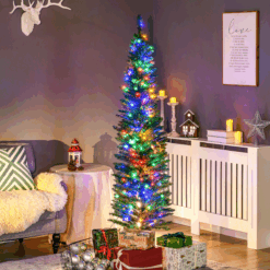Alternative view of 6ft Artificial Pencil Christmas Tree with Colourful Lights, Steel Base