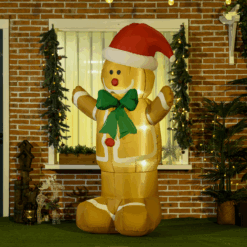 Alternative view of 6ft Inflatable Gingerbread Man with Santa Hat & LED Lights