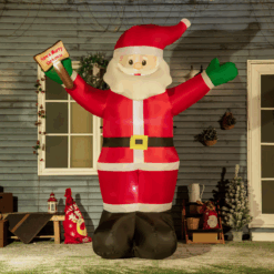 Alternative view of 8ft Inflatable Santa Claus Holding Light-Up “Blessings” Sign with LED Lights