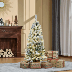 Alternative view of 4 Feet Prelit Artificial Snow Flocked Christmas Tree Warm LED Light Green White