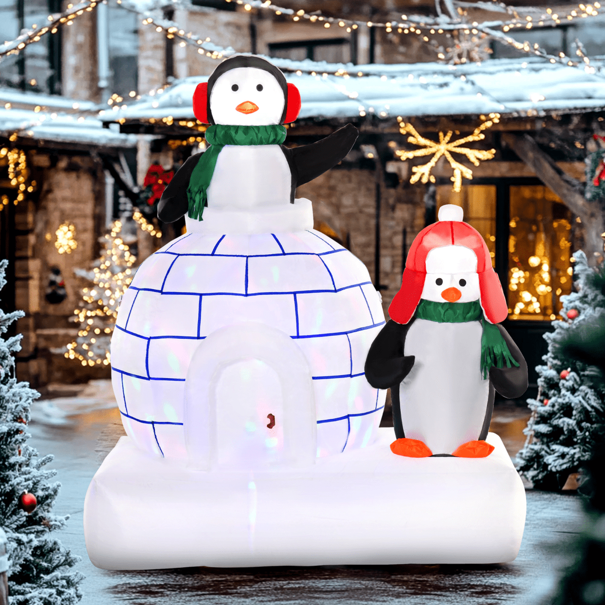 5ft Christmas Inflatable Penguins Wearing a Scarf with Ice House In & outdoors 5ft Christmas Inflatable Penguins Wearing a Scarf with Ice House In & outdoors - Image 2