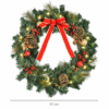 60cm Pre-Lit Artificial Christmas Door Wreath with Holly, LED Lights, and Pine Cones Hanging Décor