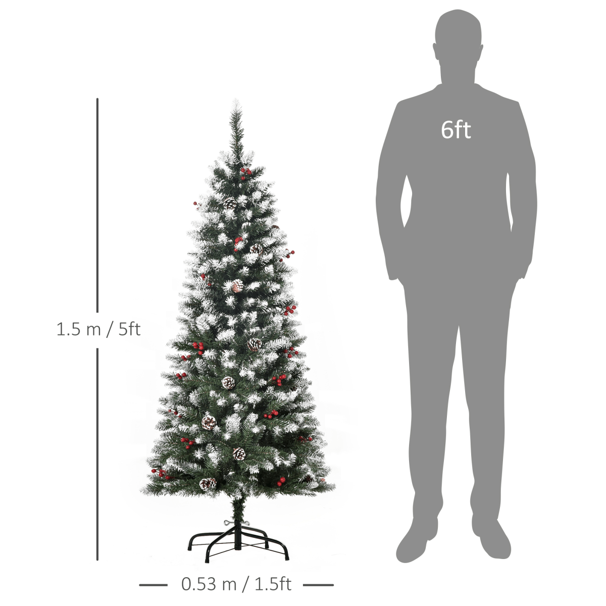 5FT Artificial Christmas Tree Pencil Tree Berries Pinecones Foldable Feet Green 5FT Artificial Christmas Tree Pencil Tree Berries Pinecones Foldable Feet Green - Image 3