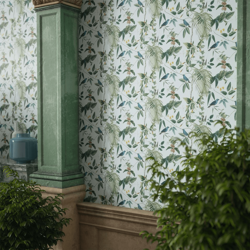 Exotic Garden Blue SW12 – Luxury Botanical Wallpaper with Tropical Birds Exotic Garden Blue SW12 – Luxury Botanical Wallpaper with Tropical Birds - Image 4