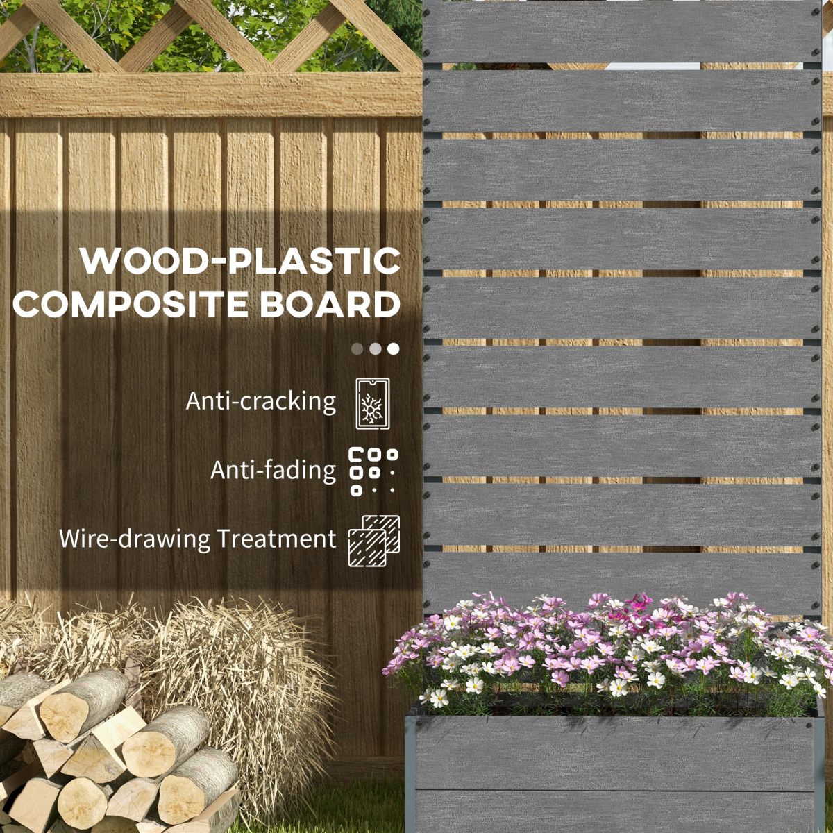 Raised Garden Bed with Trellis and Drainage Hole – Grey Planter Box for Outdoor Gardening Raised Garden Bed with Trellis and Drainage Hole – Grey Planter Box for Outdoor Gardening - Image 4