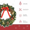 60cm Pre-Lit Artificial Christmas Door Wreath with Holly, LED Lights, and Pine Cones Hanging Décor
