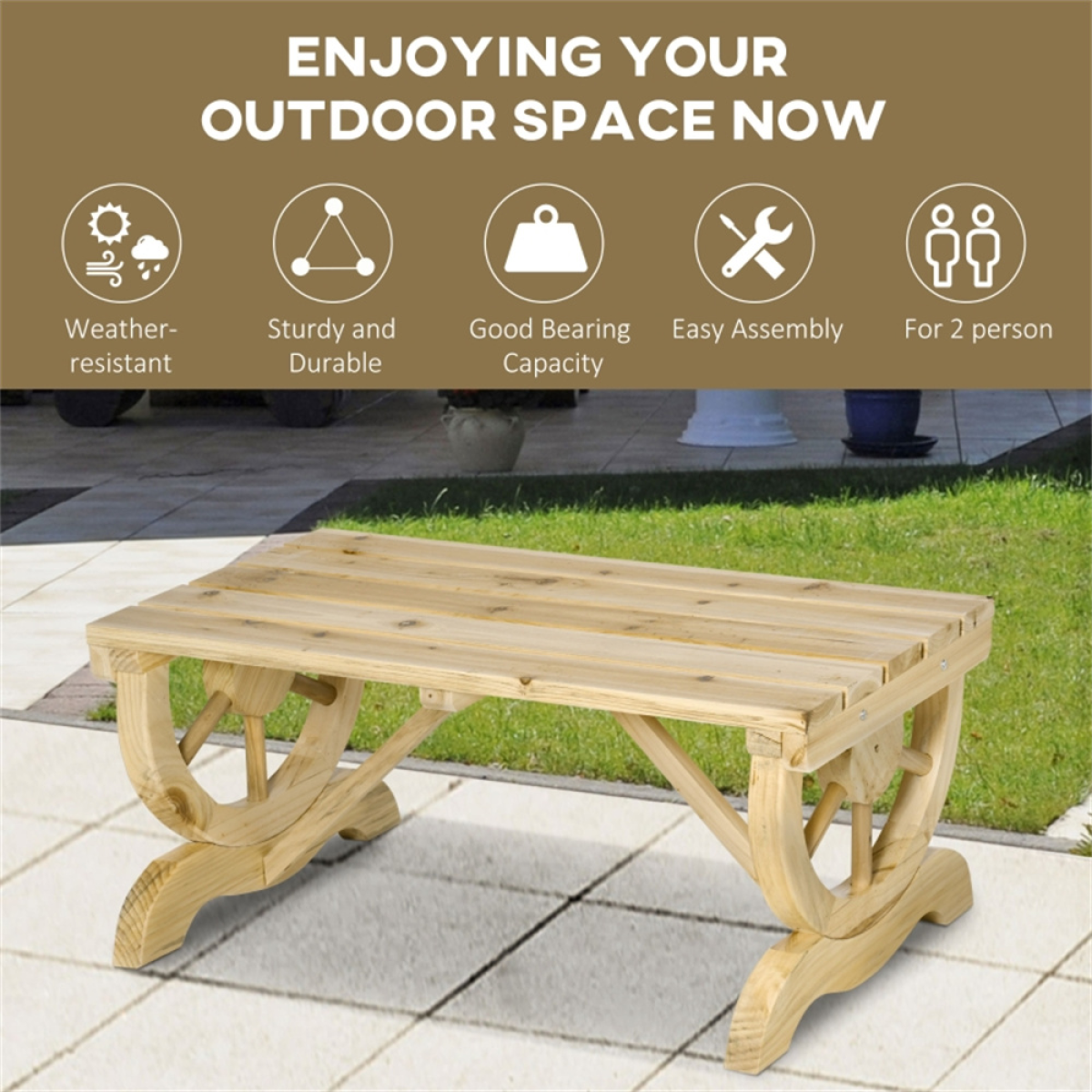 Outdoor Wooden Garden Bench – Solid Fir Wood Construction for Patio or Lawn Outdoor Wooden Garden Bench – Solid Fir Wood Construction for Patio or Lawn - Image 7
