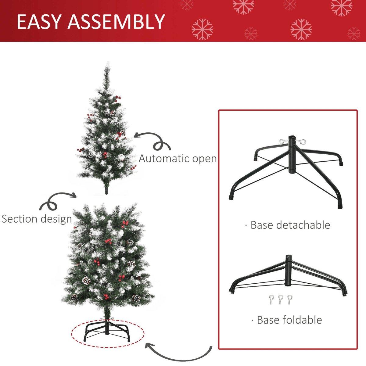 5FT Artificial Christmas Tree Pencil Tree Berries Pinecones Foldable Feet Green 5FT Artificial Christmas Tree Pencil Tree Berries Pinecones Foldable Feet Green - Image 6