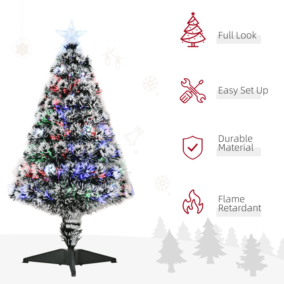3ft Artificial Prelit Christmas Tree Snow Tree LED Fibre Optics Green White 3ft Artificial Prelit Christmas Tree Snow Tree LED Fibre Optics Green White - Image 6