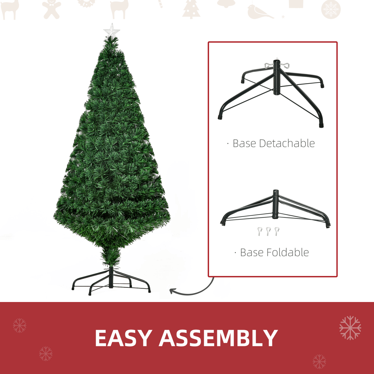 5ft Pre-Lit Fibre Optic Artificial Christmas Tree with Multi-Colour LED & Star Topper 5ft Pre-Lit Fibre Optic Artificial Christmas Tree with Multi-Colour LED & Star Topper - Image 6