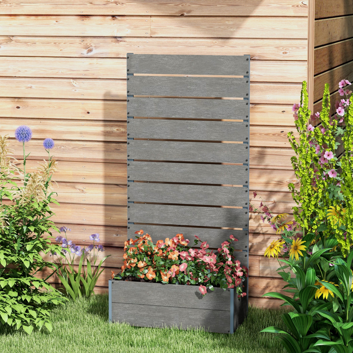 Raised Garden Bed with Trellis and Drainage Hole – Grey Planter Box for Outdoor Gardening Raised Garden Bed with Trellis and Drainage Hole – Grey Planter Box for Outdoor Gardening - Image 7