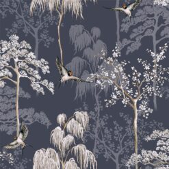 Japanese Garden Blue Wallpaper (SW12) – Serene Floral Design