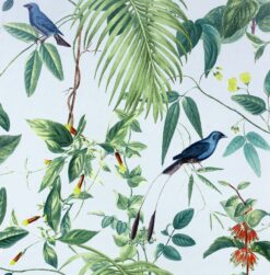 Exotic Garden Blue SW12 – Luxury Botanical Wallpaper with Tropical Birds
