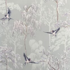 Japanese Garden Wallpaper in Grey – Swallow Bird & Tree Design (SW12)
