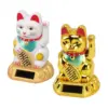 Chinese Lucky Cat Decoration Waving Arm Solar Light Induction Statue Figurine For Home Car Ornaments