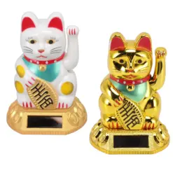 Alternative view of Chinese Lucky Cat Decoration Waving Arm Solar Light Induction Statue Figurine For Home Car Ornaments