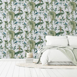 Alternative view of Exotic Garden Blue SW12 – Luxury Botanical Wallpaper with Tropical Birds