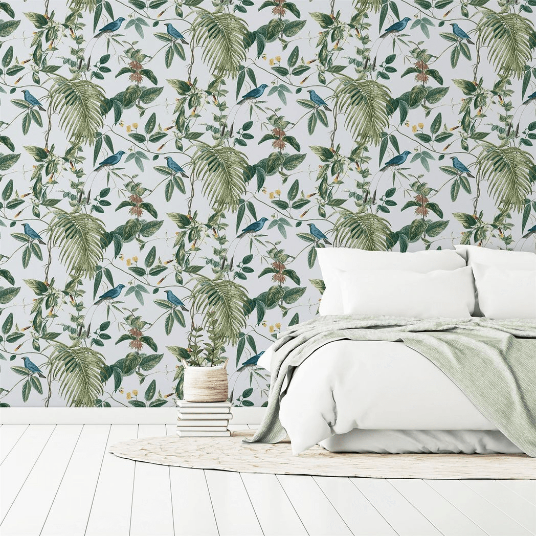 Exotic Garden Blue SW12 – Luxury Botanical Wallpaper with Tropical Birds Exotic Garden Blue SW12 – Luxury Botanical Wallpaper with Tropical Birds - Image 2