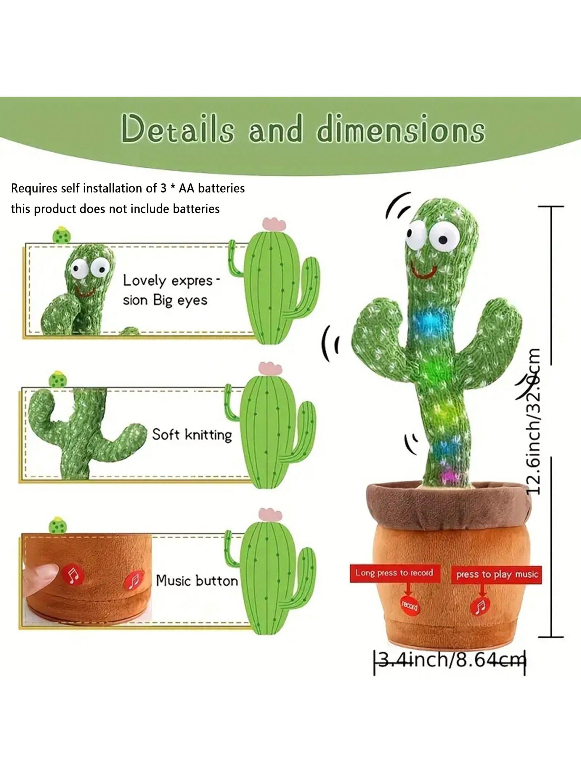 Talking Dancing Cactus Toy Singing, Mimicking, Repeating Speech for Kids Talking Dancing Cactus Toy Singing, Mimicking, Repeating Speech for Kids - Image 2