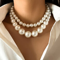 Alternative view of 2pcs/set Pearl Beaded Choker Necklaces for Women Bridal & Fashion Jewellery