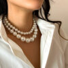2pcs/set Pearl Beaded Choker Necklaces for Women Bridal & Fashion Jewellery