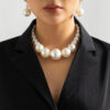Big Imitation Pearl Choker Necklace for Women, Elegant Bridal Beaded Jewellery
