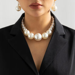 Alternative view of Big Imitation Pearl Choker Necklace for Women, Elegant Bridal Beaded Jewellery