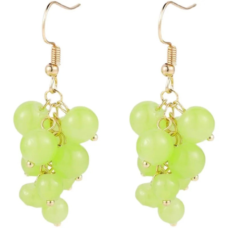 Cute Mini Grape Earrings for Women - Green Bead Dangle Hook Drop jewellery Gift Cute Mini Grape Earrings for Women - Green Bead Dangle Hook Drop jewellery Gift