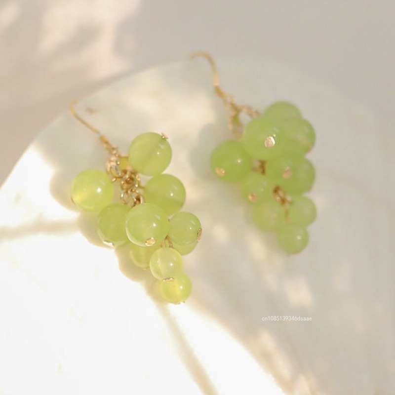 Cute Mini Grape Earrings for Women - Green Bead Dangle Hook Drop jewellery Gift Cute Mini Grape Earrings for Women - Green Bead Dangle Hook Drop jewellery Gift - Image 2