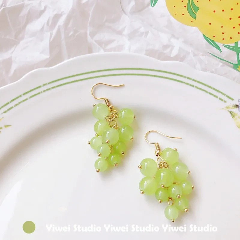 Cute Mini Grape Earrings for Women - Green Bead Dangle Hook Drop jewellery Gift Cute Mini Grape Earrings for Women - Green Bead Dangle Hook Drop jewellery Gift - Image 4