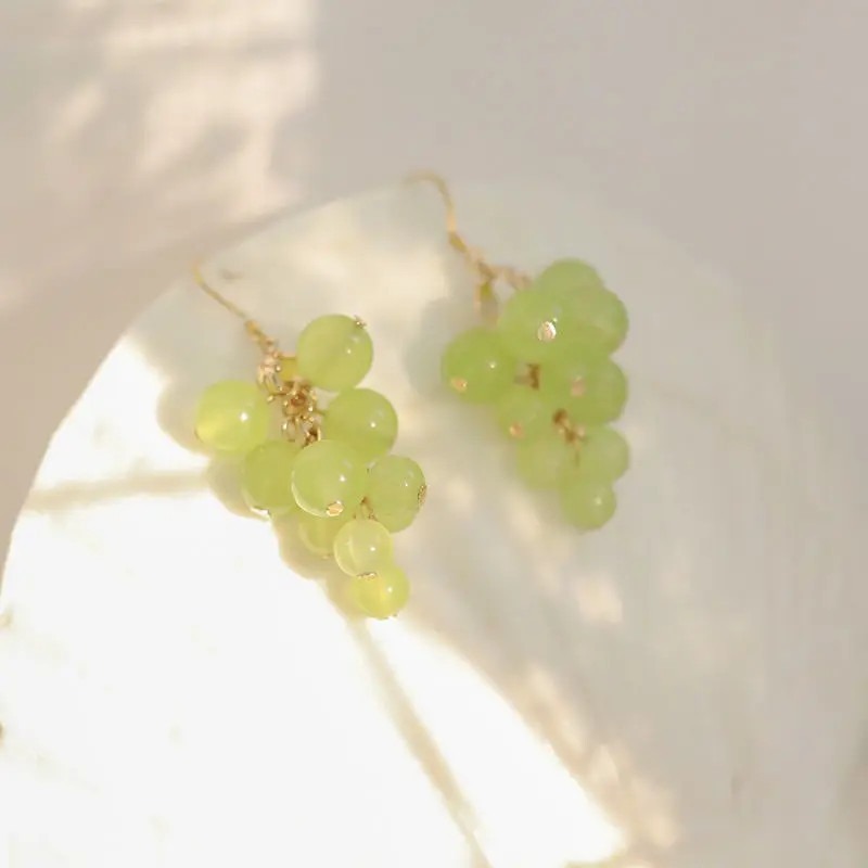 Cute Mini Grape Earrings for Women - Green Bead Dangle Hook Drop jewellery Gift Cute Mini Grape Earrings for Women - Green Bead Dangle Hook Drop jewellery Gift - Image 5