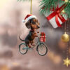 1PC Acrylic Dachshund Christmas Decoration, Bike Puppy Ornament, Key Chain