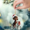 1PC Acrylic Dachshund Christmas Decoration, Bike Puppy Ornament, Key Chain