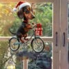 1PC Acrylic Dachshund Christmas Decoration, Bike Puppy Ornament, Key Chain