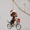 1PC Acrylic Dachshund Christmas Decoration, Bike Puppy Ornament, Key Chain