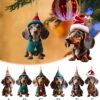 1PC Acrylic Dachshund Christmas Decoration, Bike Puppy Ornament, Key Chain