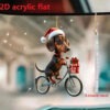1PC Acrylic Dachshund Christmas Decoration, Bike Puppy Ornament, Key Chain