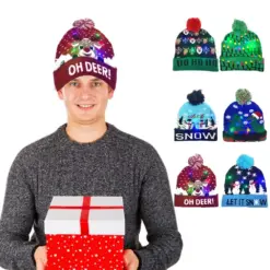 LED Light Up Christmas Hat - Warm Knitted Beanie for Festive Fun
