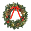 60cm Pre-Lit Artificial Christmas Door Wreath with Holly, LED Lights, and Pine Cones Hanging Décor